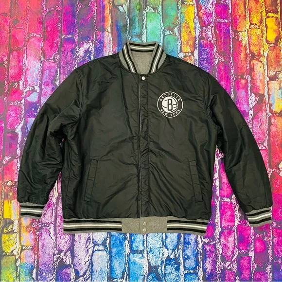 Men's Brooklyn Nets JH Design Gray/Black Embroidered Logo Reversible Fleece XL